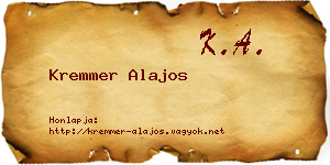 Kremmer Alajos névjegykártya